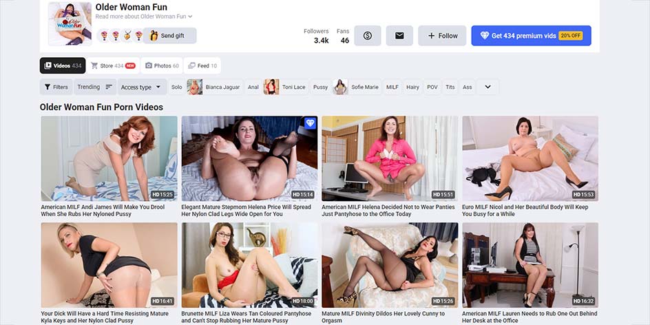 olderwomanfun fan club screenshot showing survey completion interface